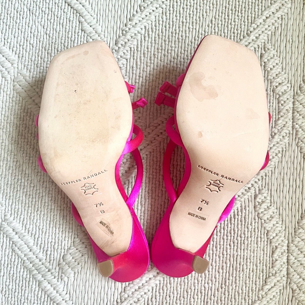 🩷 New Loeffler Randall Margi Sandals in Hot Pink Satin Bow Penny Mules - Picture 6 of 7